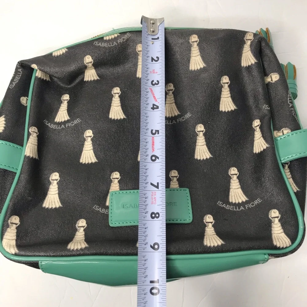 Isabella Fiore black and teal tassels make up bag